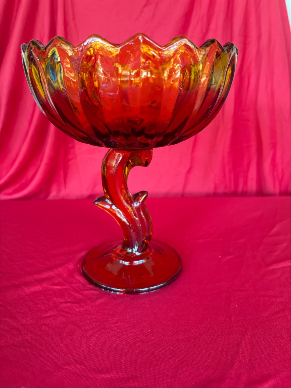 Amber Glass Compote Bowl - Decorative Home Art